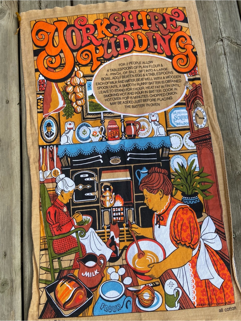 Harry Butterworth 70s Vintage Yorkshire Pudding Decorative Tea Towel Recipe Cute